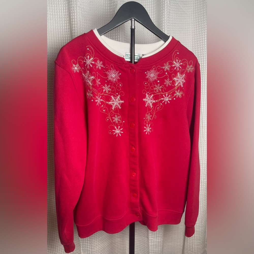 Vintage Woman's Red‎ Snowflake Button Up Cardigan M by Shenanigans